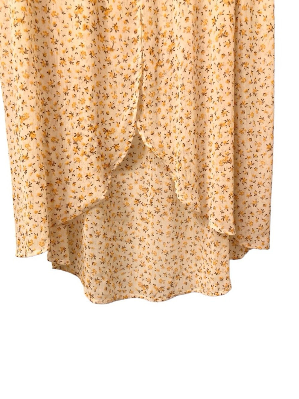 Torrid Floral High-Low Sheer Midi Dress in Soft Cream Yellow Floral Print Size 1 - Picture 9 of 15